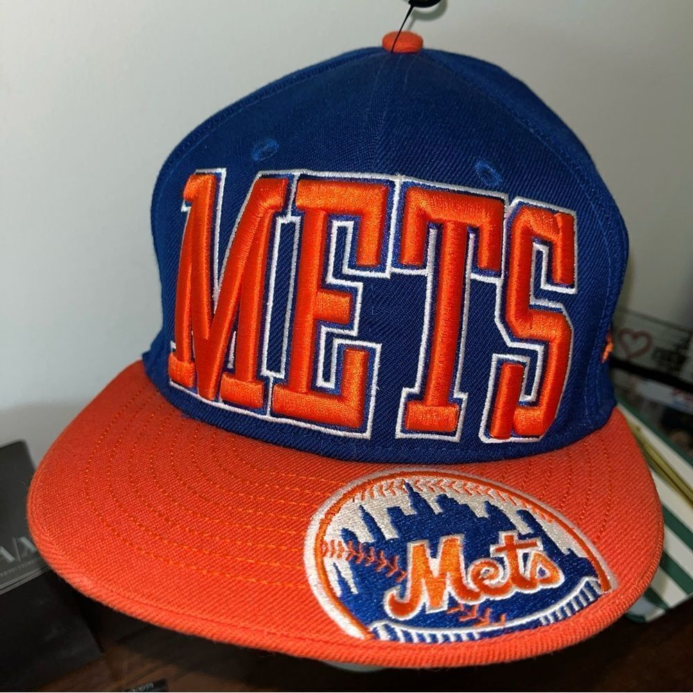 New York Mets BIG LETTER New Era Baseball Cap hat 7 3/8 Wool fitted RARE Acuna